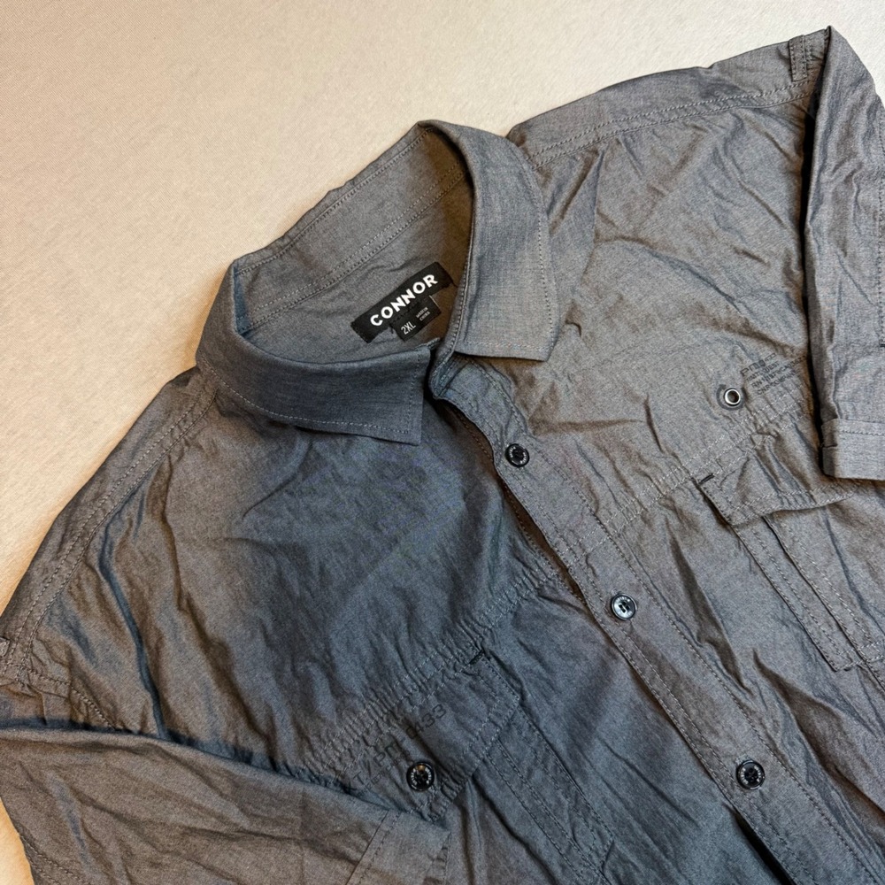 Connor Mens 2XL Charcoal Grey Short Sleeve Button Down Utility Cotton Shirt